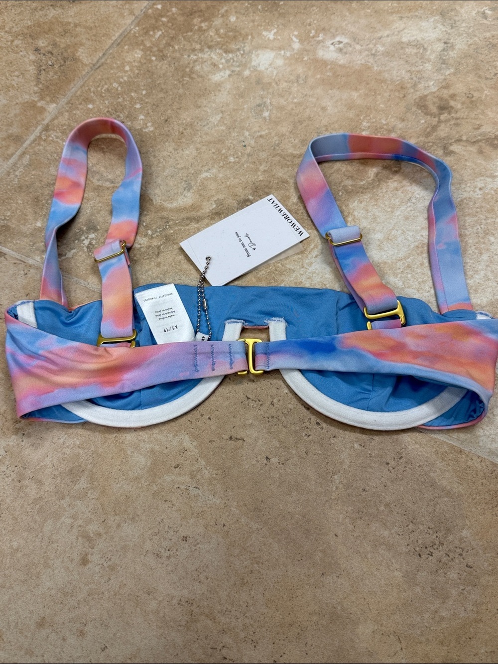 WeWoreWhat Pastel Tie-Dye Bikini Top in Blue, Pink & Peach NWT - Picture 3 of 5